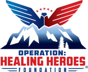 Logo with mountains, wings, and stars for Operation Healing Heroes.